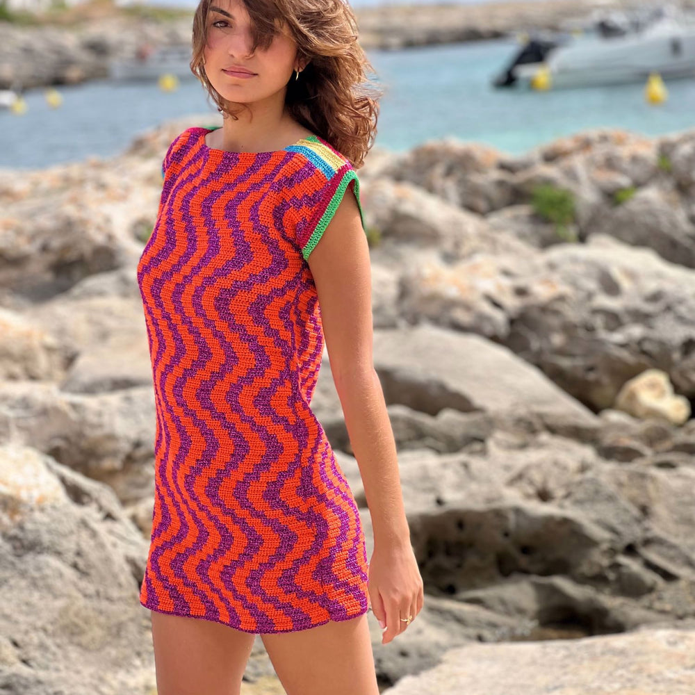 DRESS NO SLEEVES ZIGZAG ORANGE