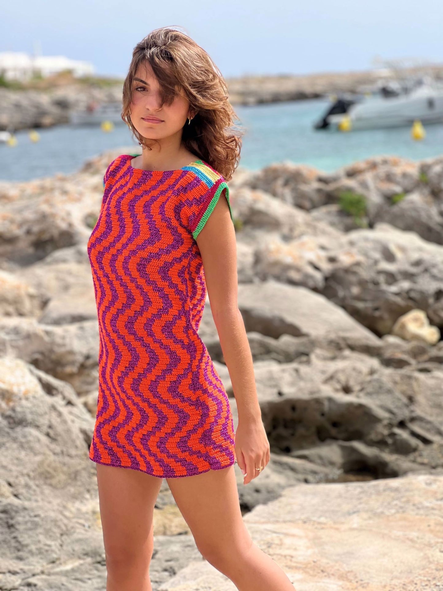 DRESS NO SLEEVES ZIGZAG ORANGE