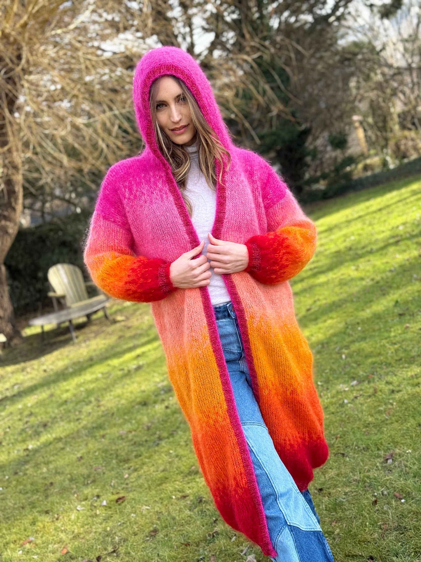 COAT HOODIE TIE&DYE FUSHIA/ROUGE