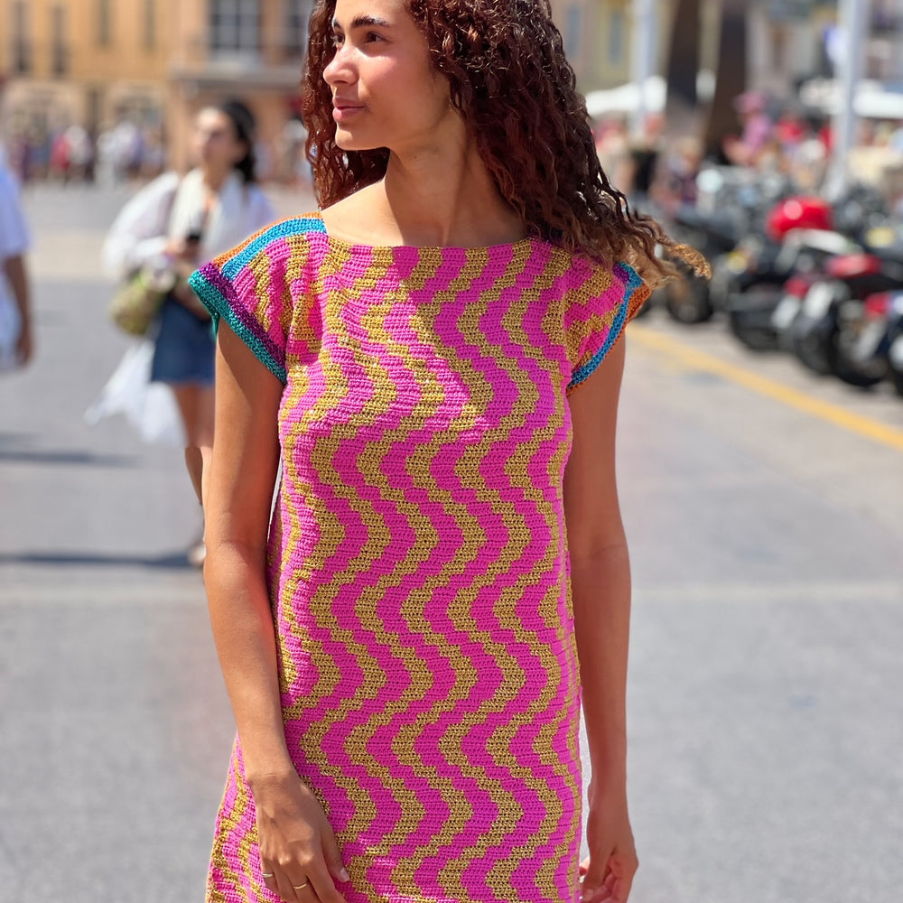 DRESS NO SLEEVES ZIGZAG PINK