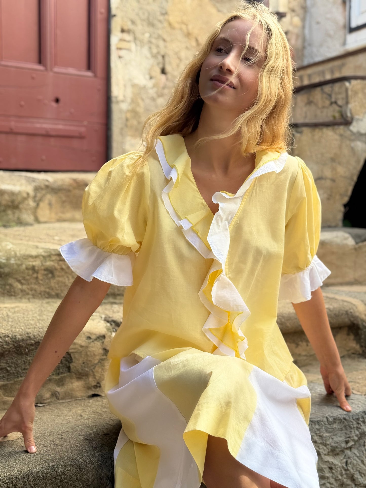 FAIRY BLOUSE VOILE DE COTON JAUNE/BLANCHE