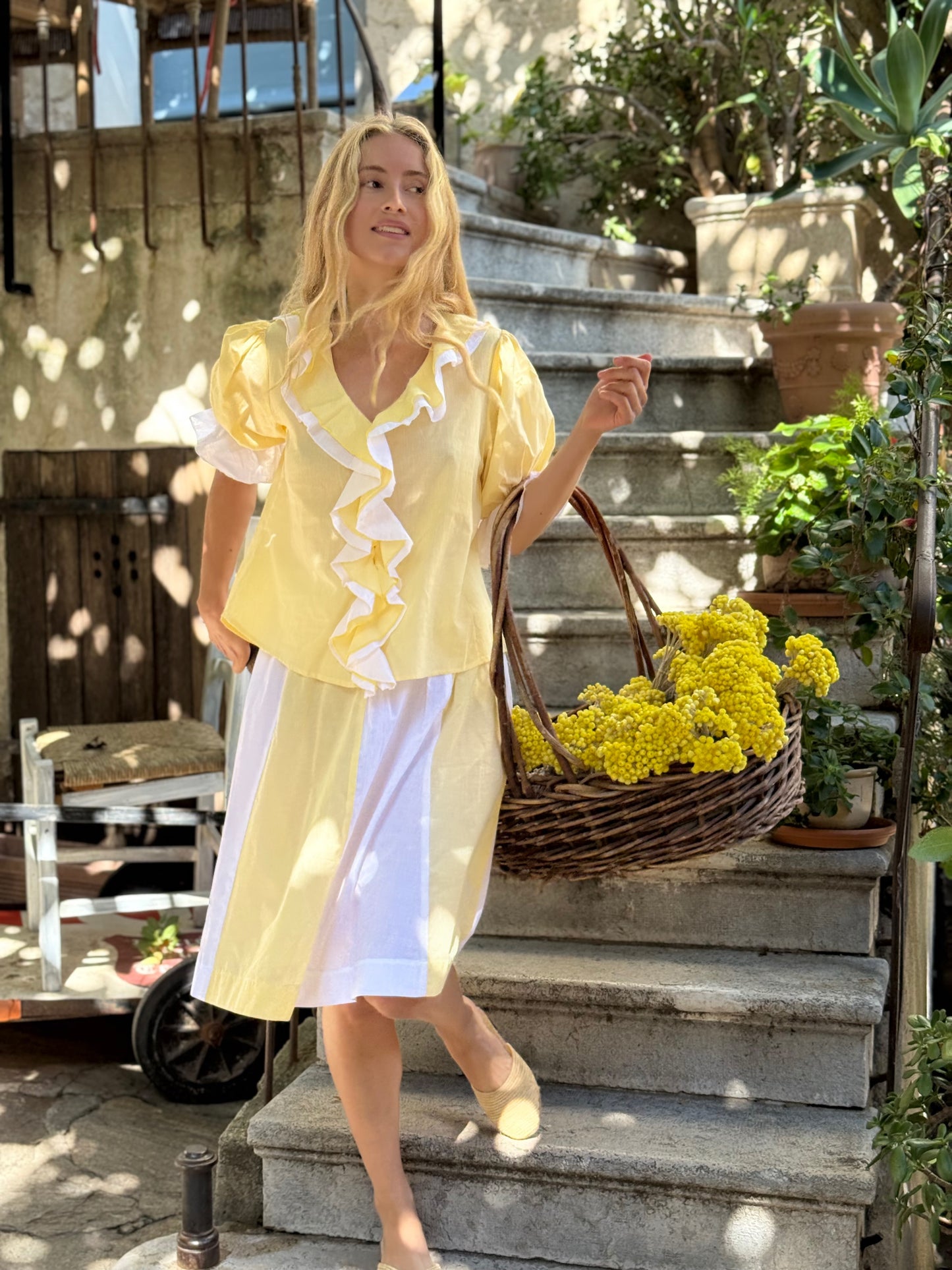 FAIRY BLOUSE VOILE DE COTON JAUNE/BLANCHE