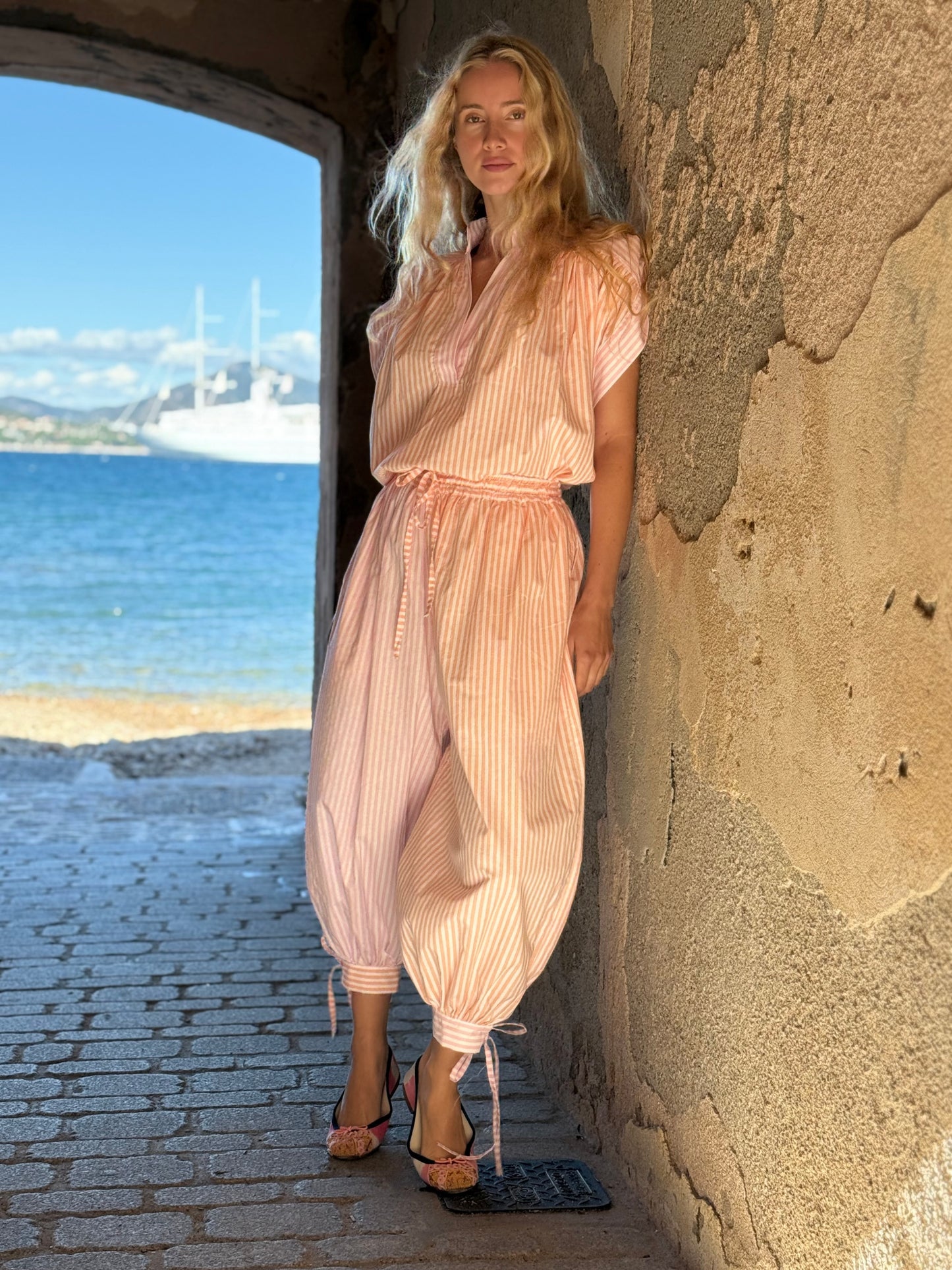 GENIE PANT EXTRA RAYURES ROSE/ABRICOT