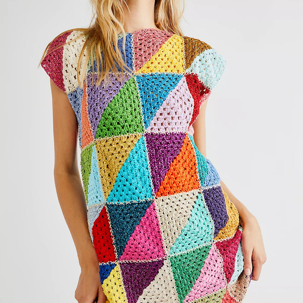 
                  
                    ROBE COURTE DIAGONALES MULTICOLORE SANS MANCHES 
                  
                