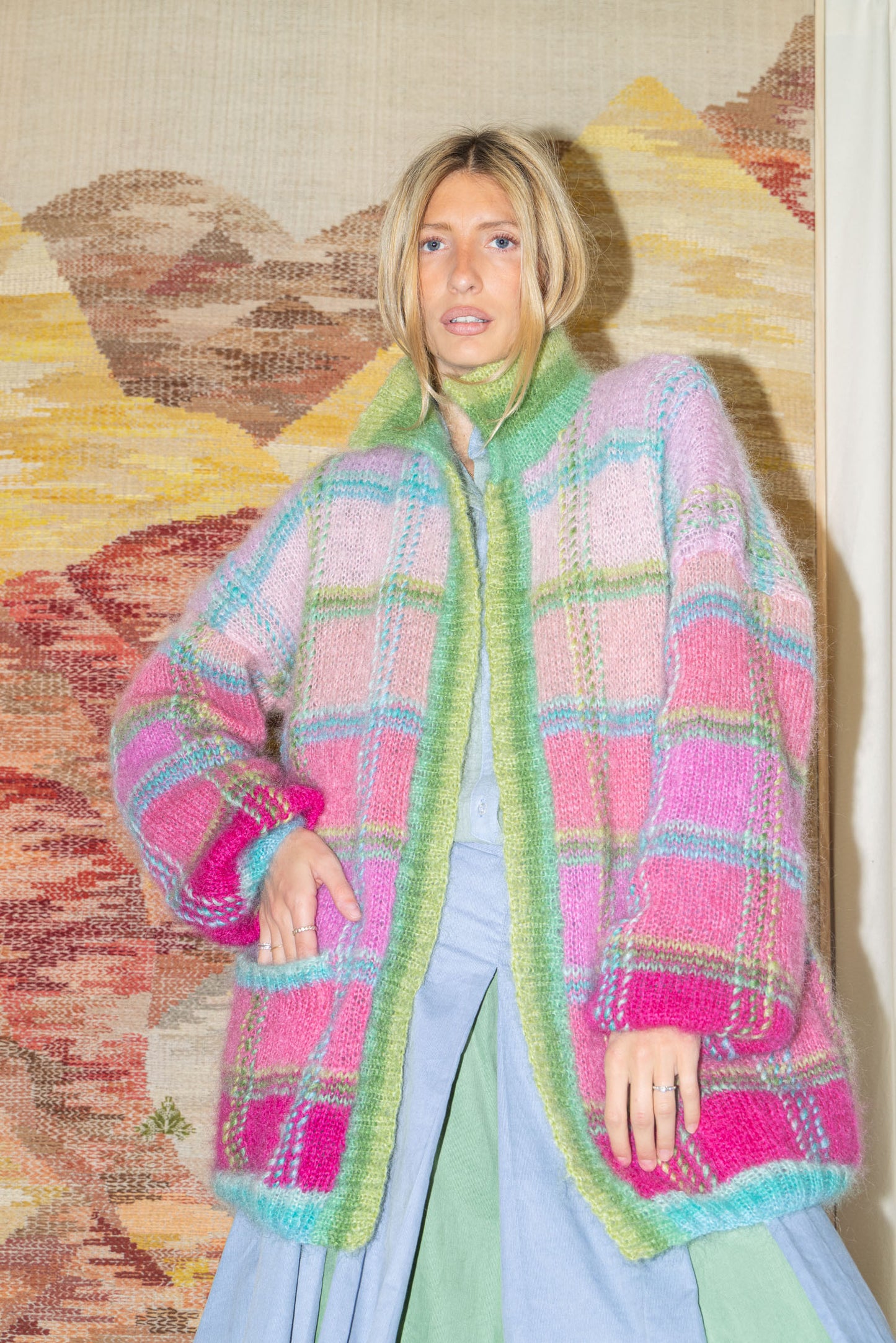 LONG JACKET TARTAN PINK/AQUA
