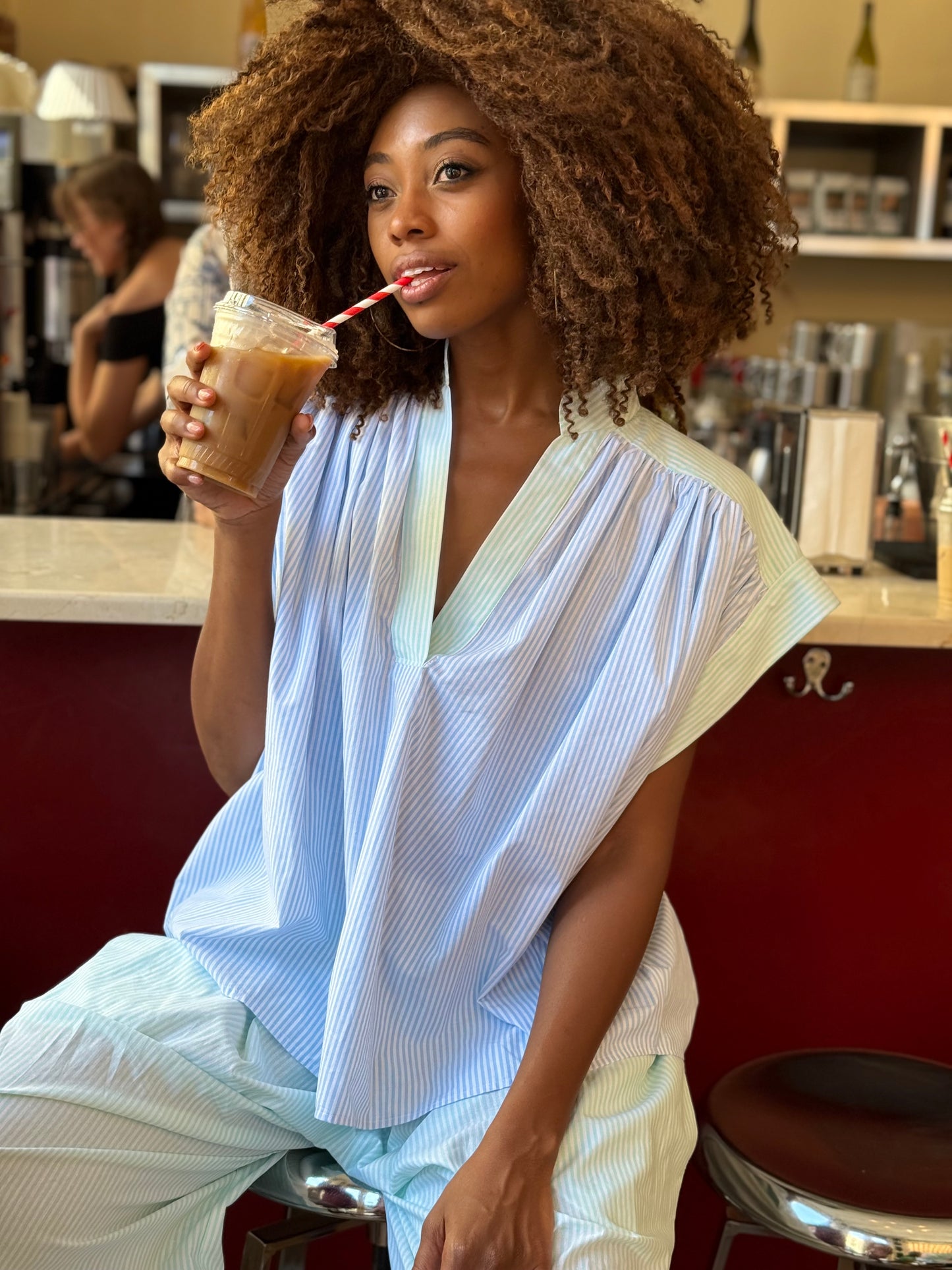 PRETTY BLOUSE RAYURES AQUA/BLEUE