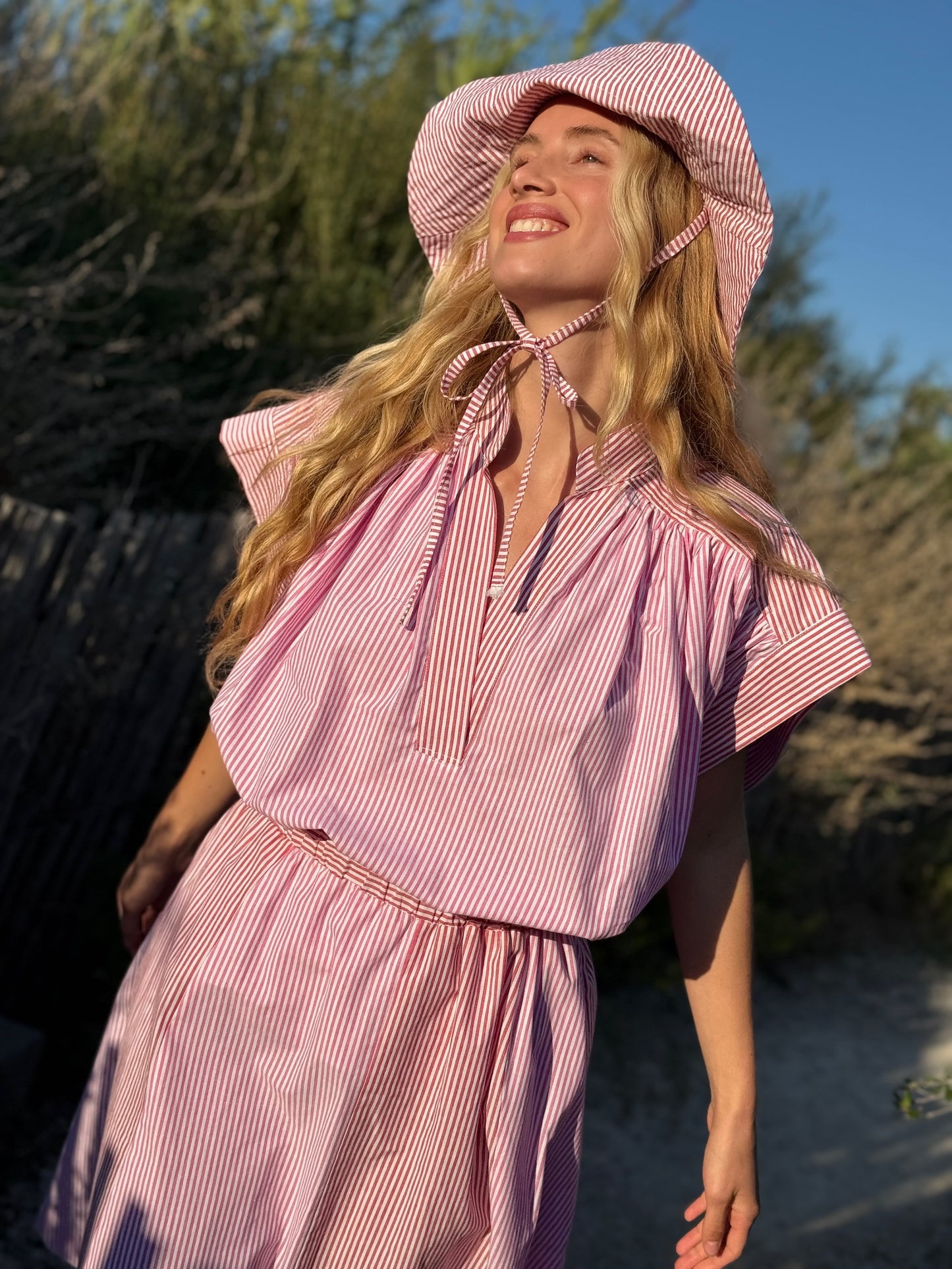 PRETTY BLOUSE RAYURES ROUGE/FUSHIA