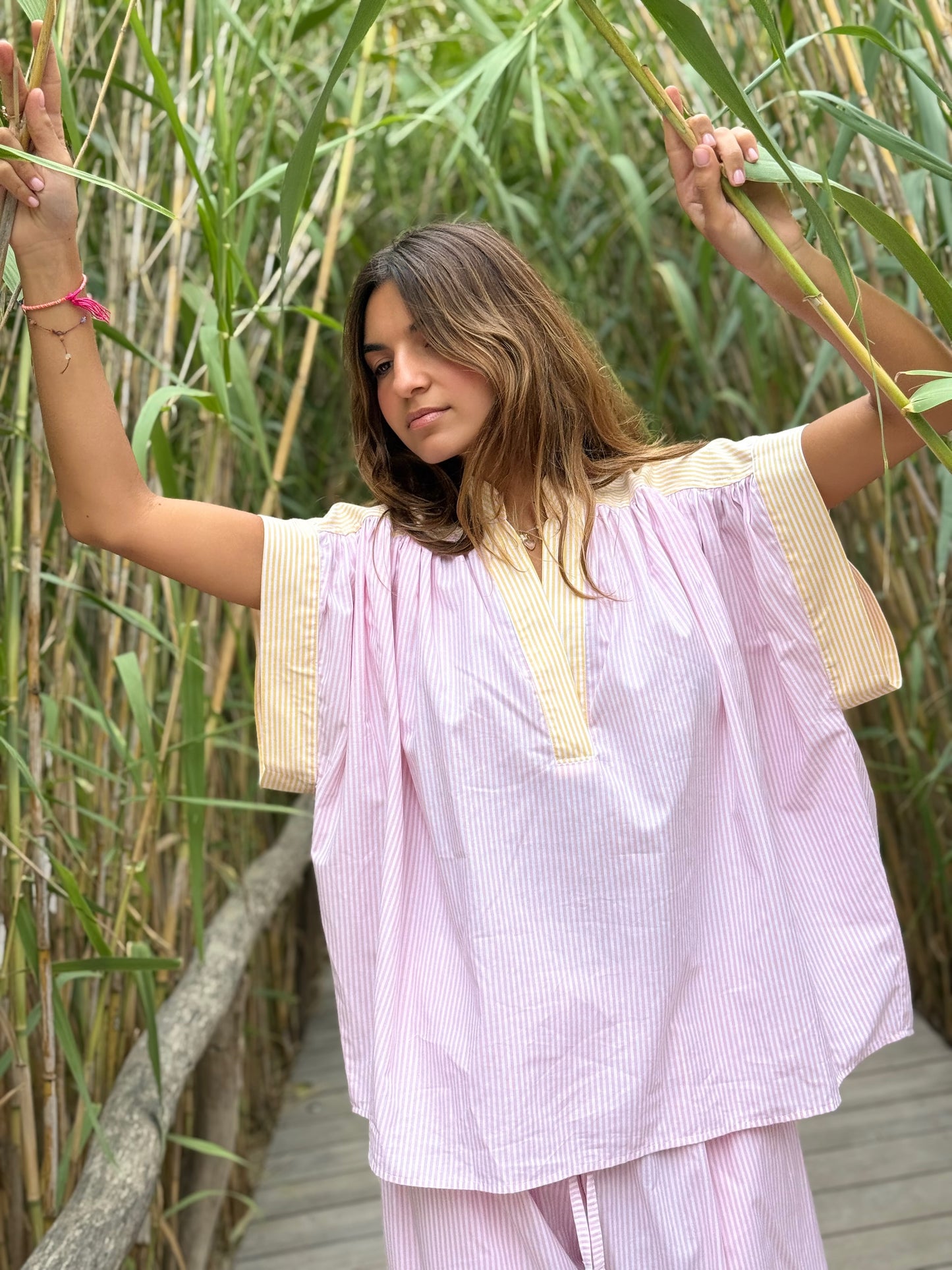 PRETTY BLOUSE RAYURES JAUNE/ROSE