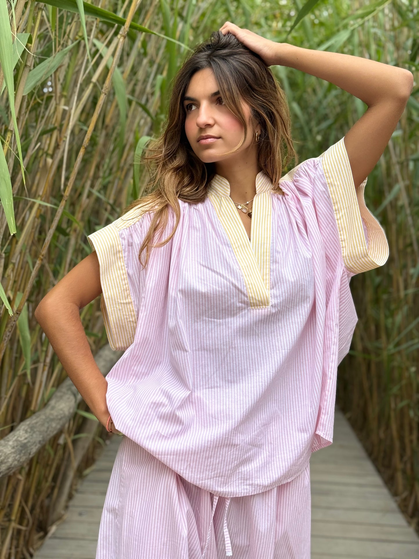 PRETTY BLOUSE RAYURES JAUNE/ROSE