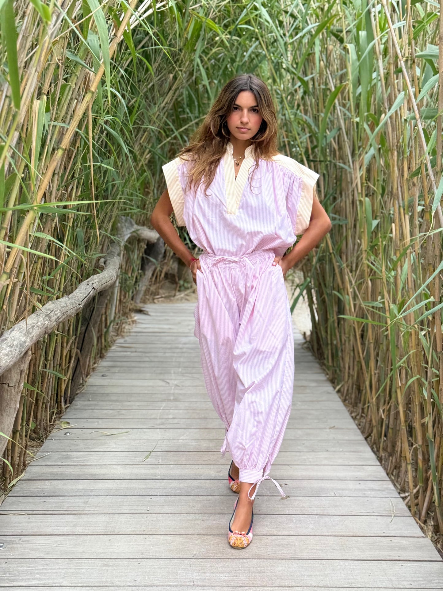 GENIE PANT RAYURES PINK