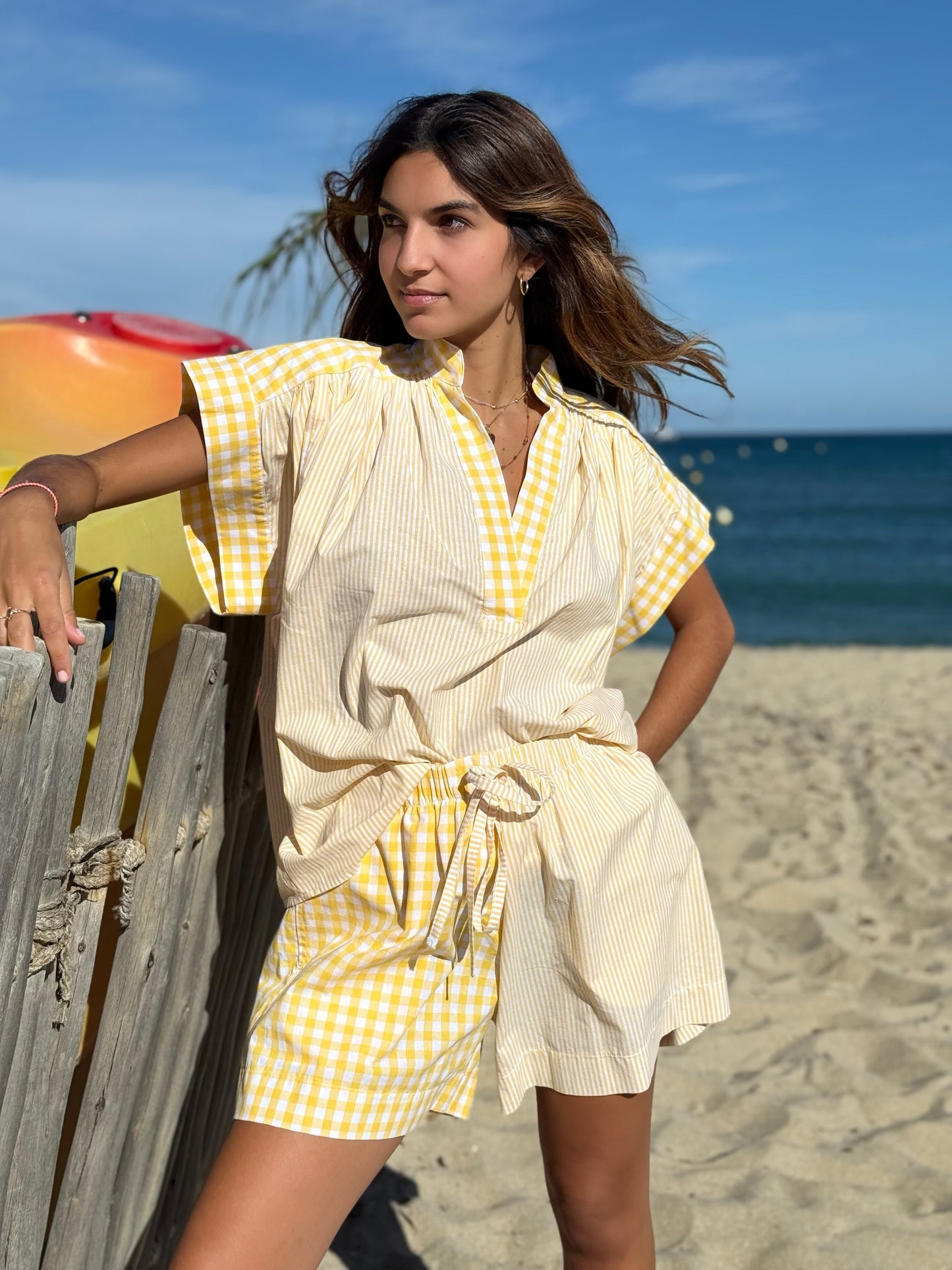 SHORT RAYURES/VICHY YELLOW