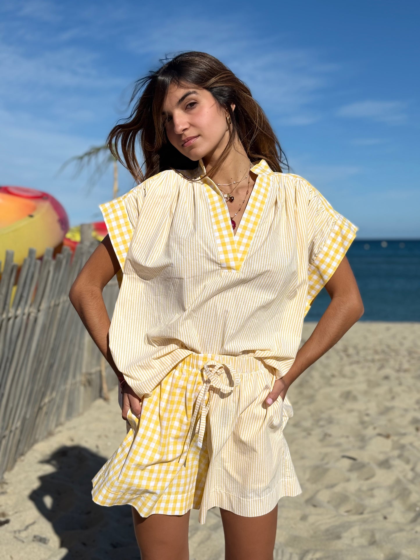 SHORT RAYURES/VICHY YELLOW