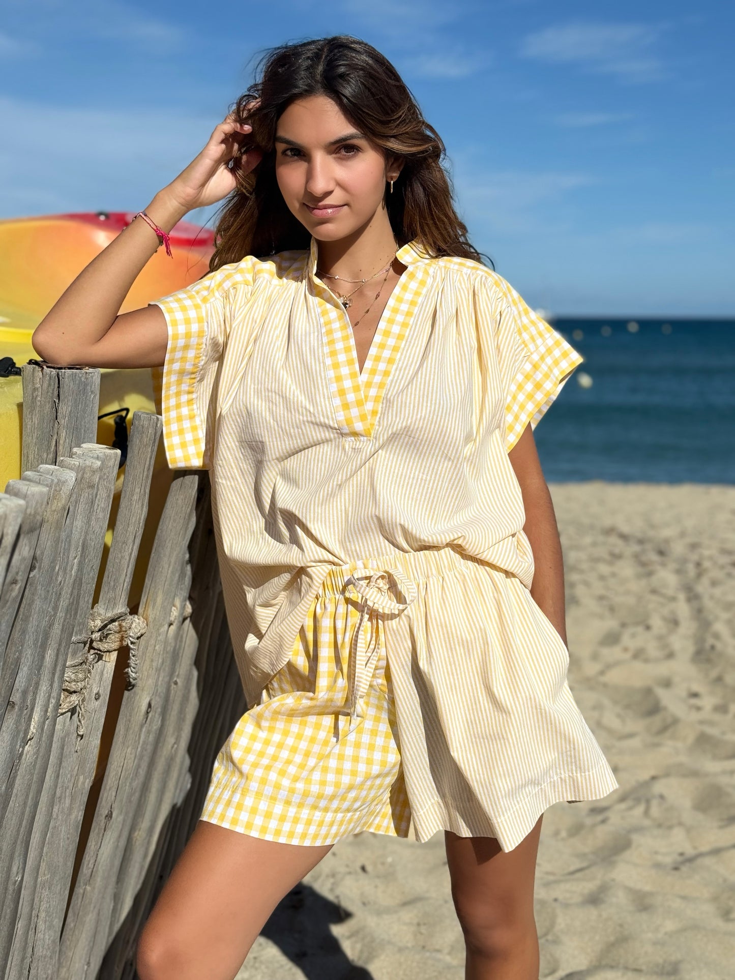 PRETTY BLOUSE RAYURES/VICHY JAUNE