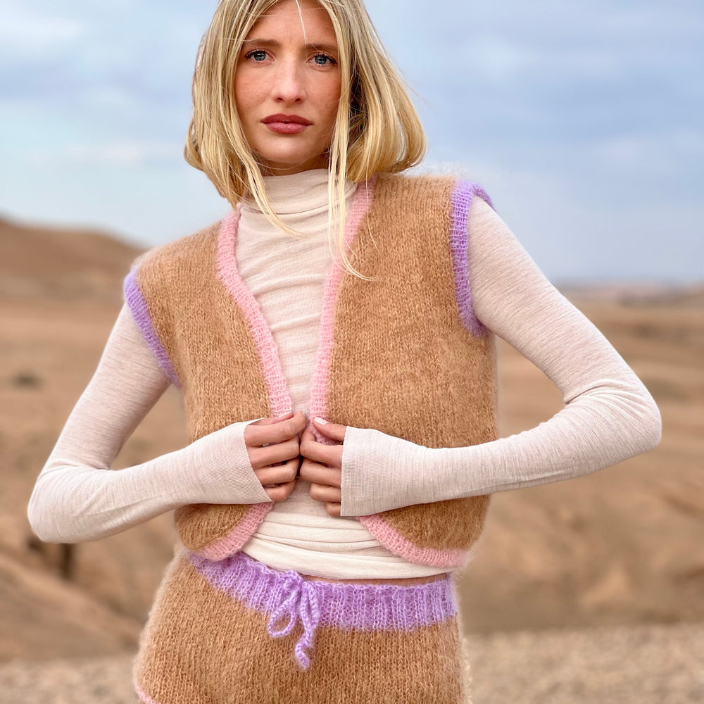 BOLERO NO SLEEVES COLORBLOCK BEIGE