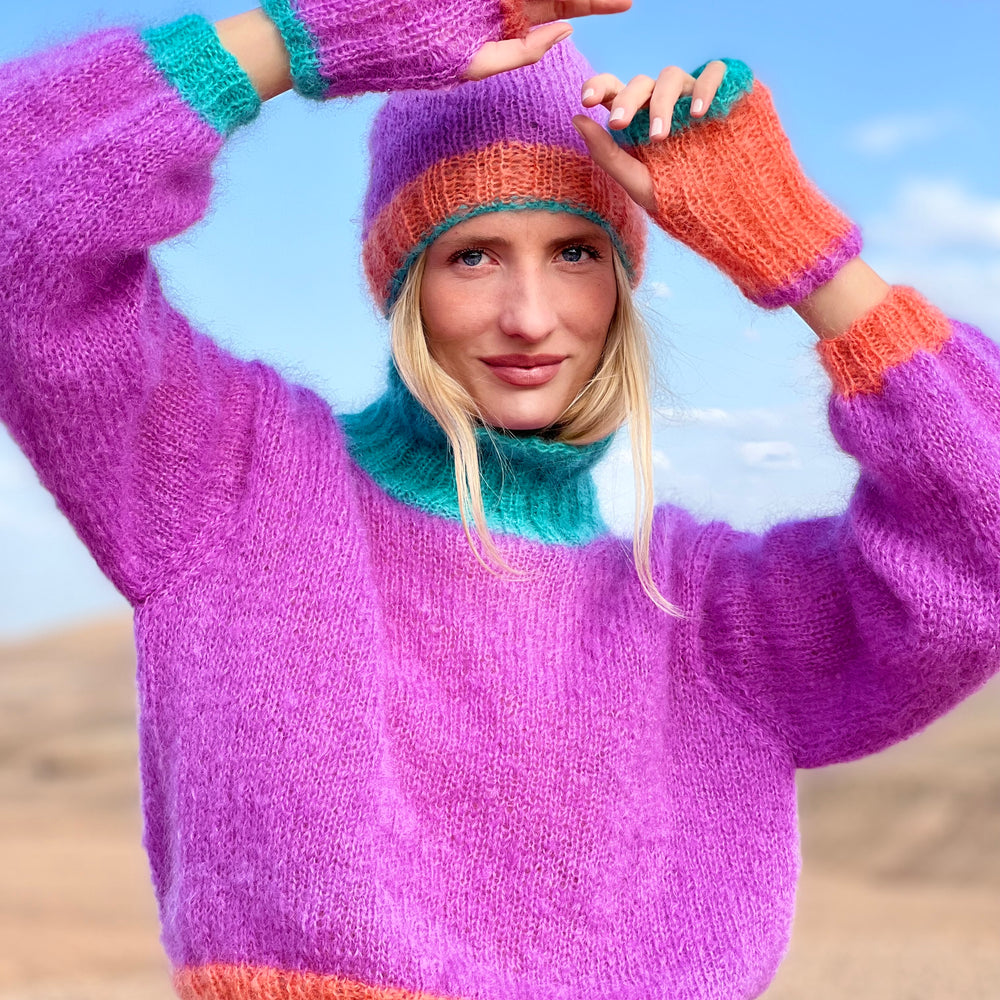 BONNET &amp; MITAINES COLORBLOCK LILAS 