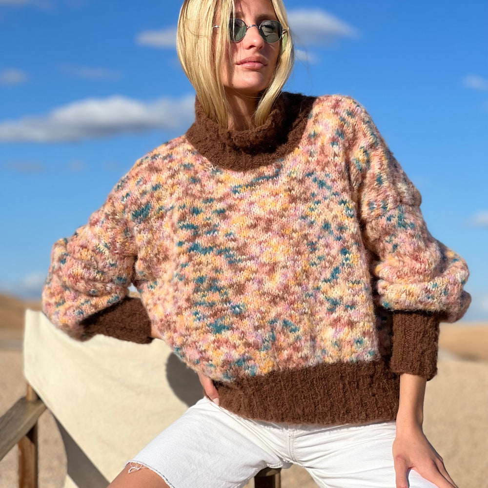 PULL COL H OVERSIZE DOUDOU BICOLORE CHOCO