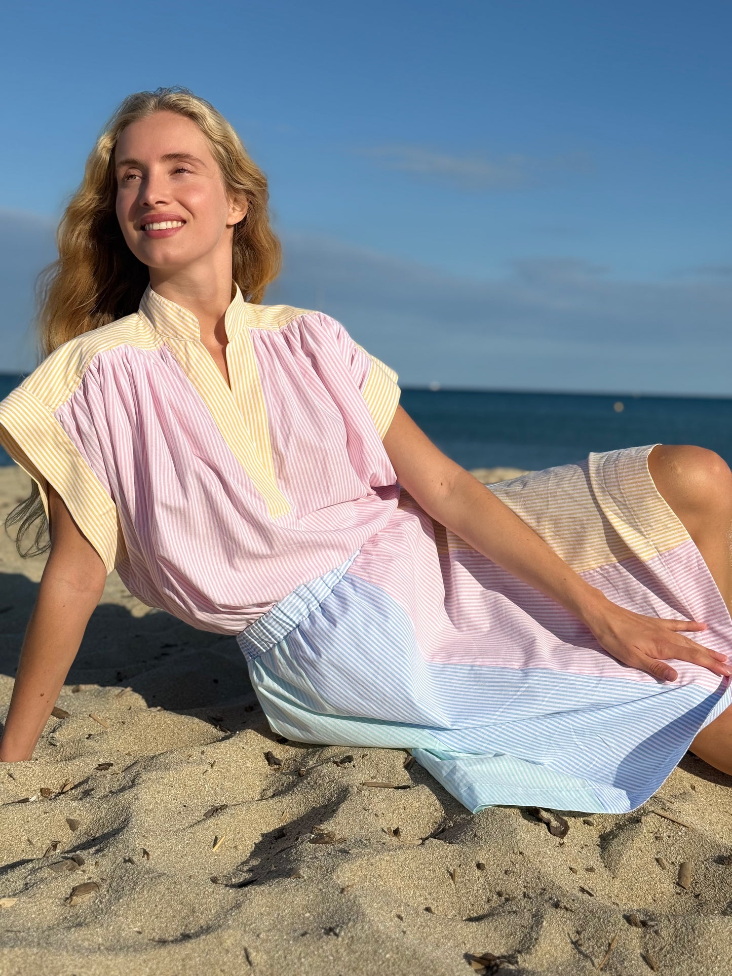 PRETTY BLOUSE RAYURES JAUNE/ROSE