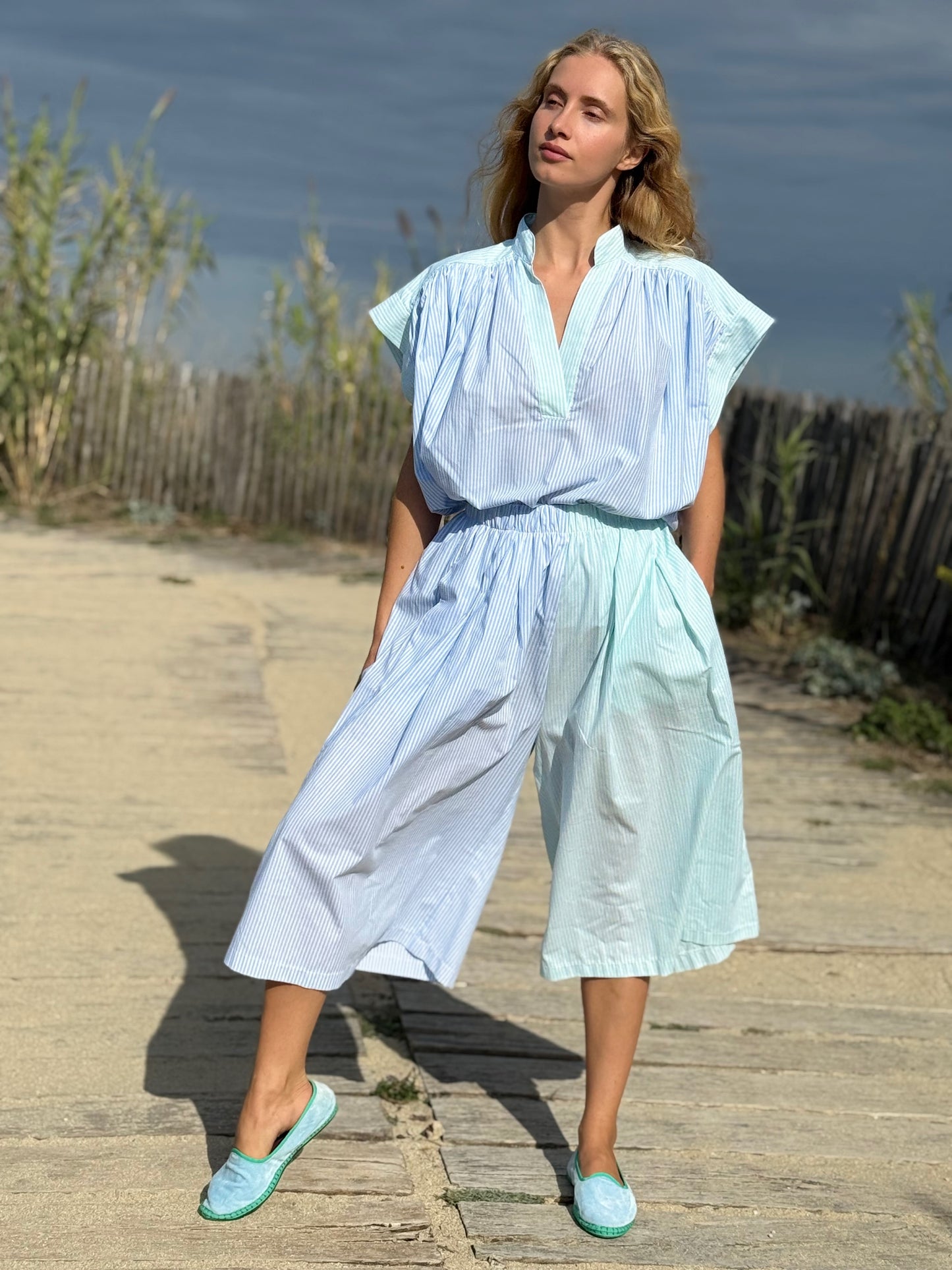 SKIRT PANT RAYURES AQUA/BLUE