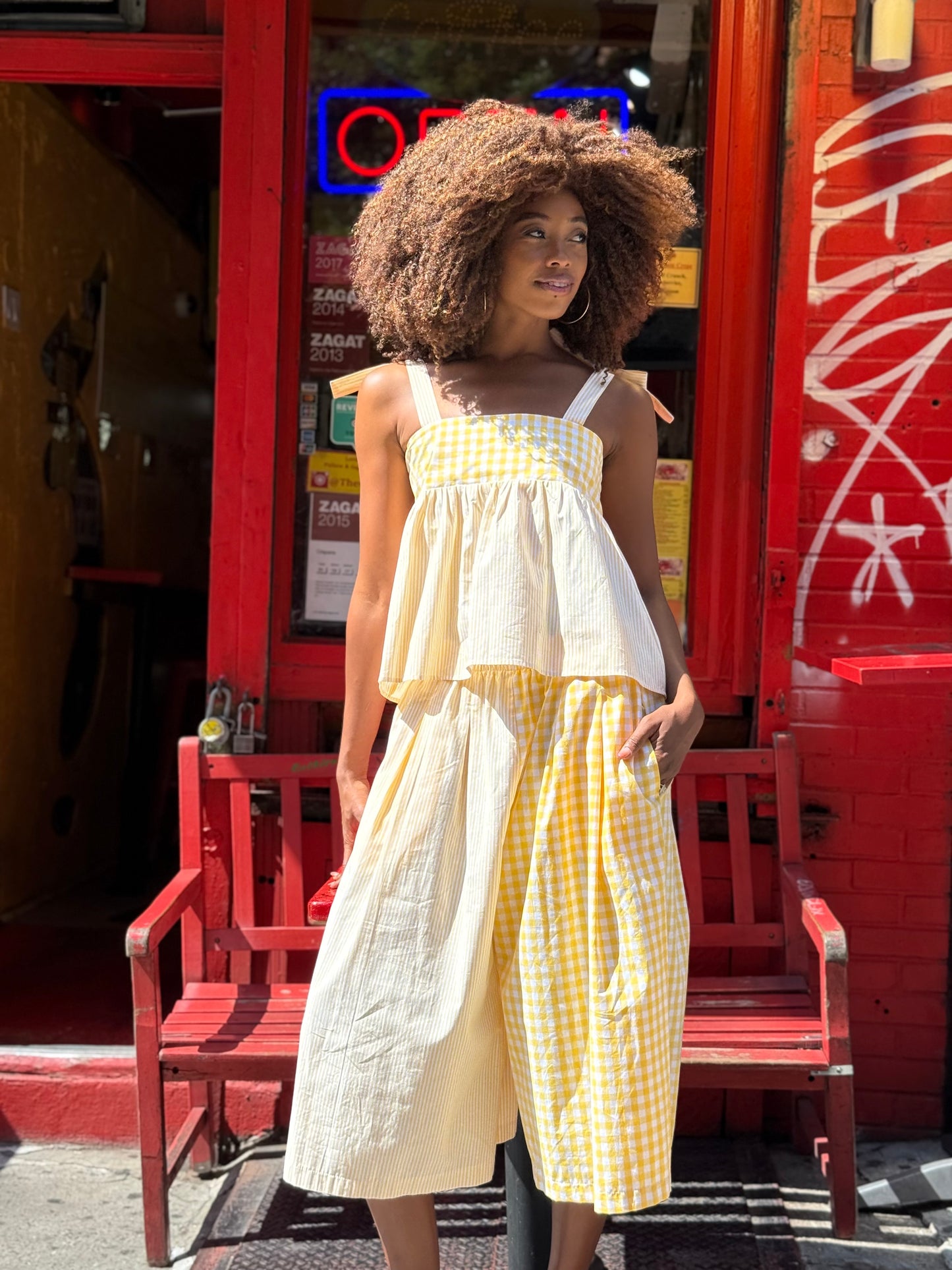 TOP CARACO RAYURES VICHY/JAUNE