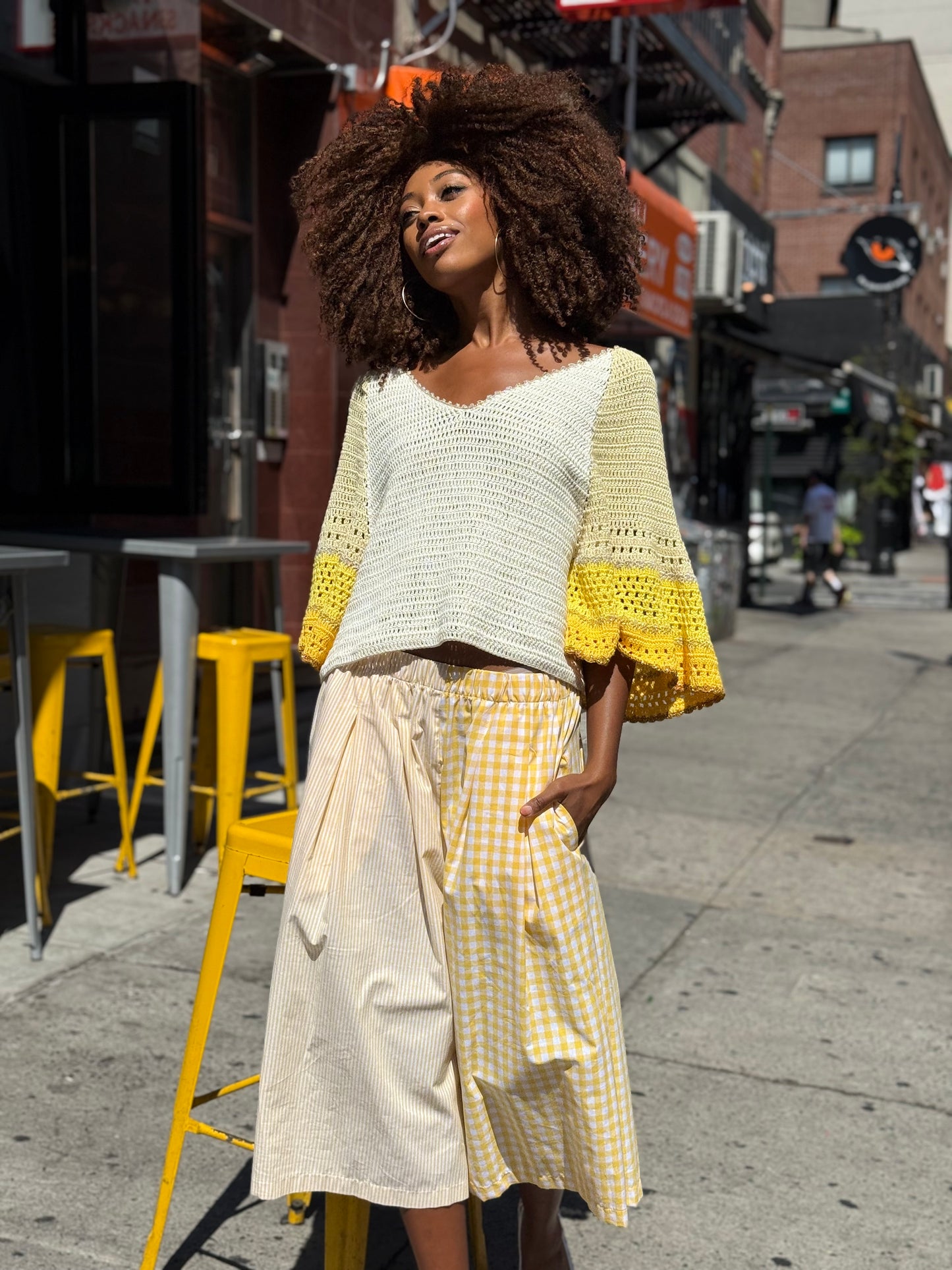 SKIRT PANT RAYURES/VICHY YELLOW