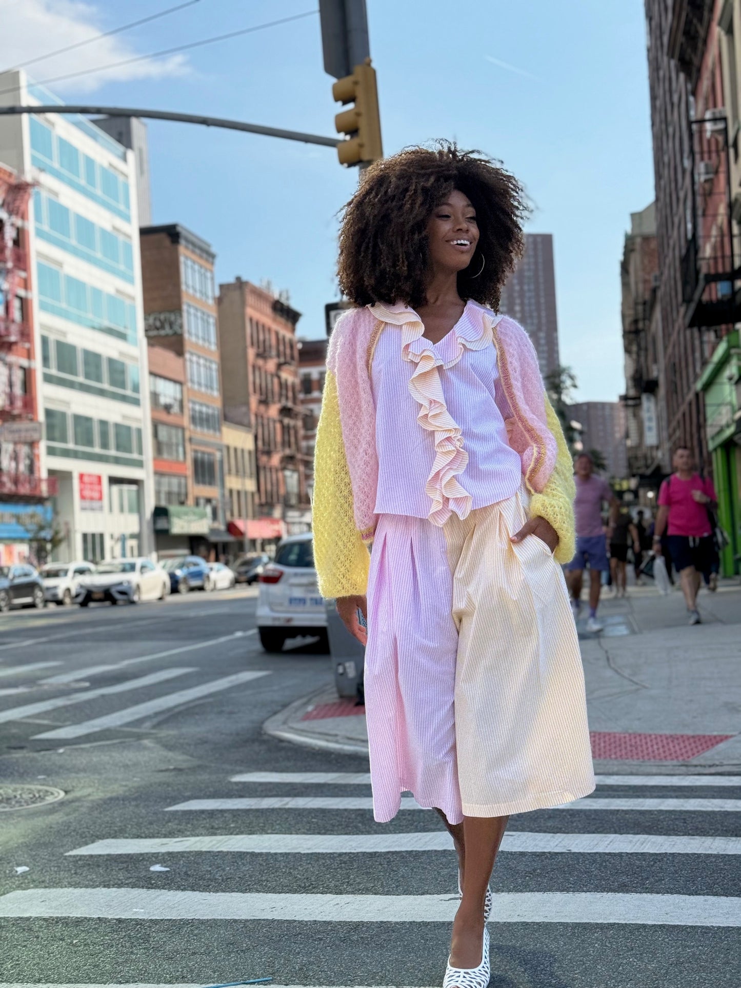 SKIRT PANT RAYURES YELLOW/PINK