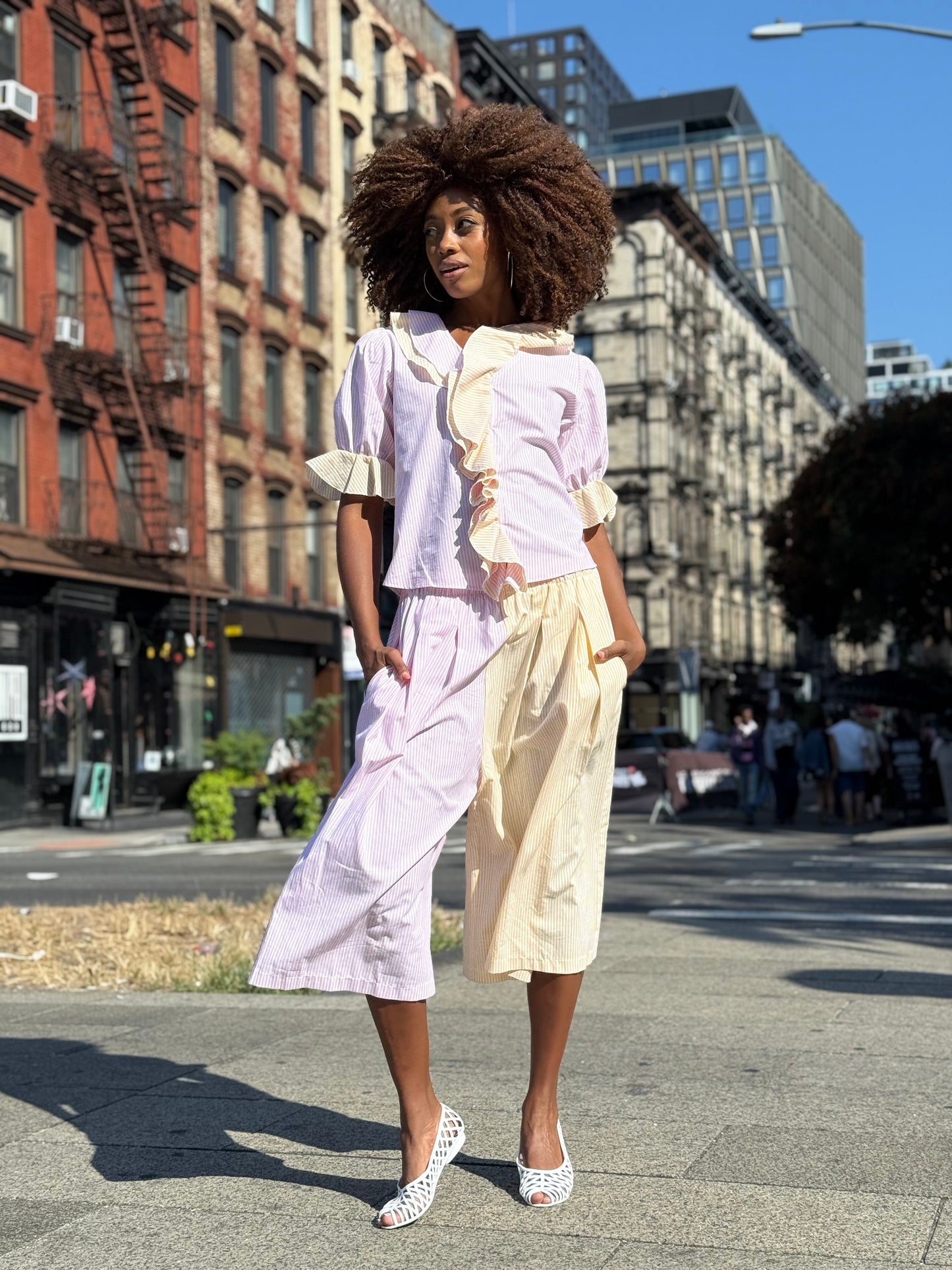 JUPE-CULOTTE RAYURES JAUNE/ROSE