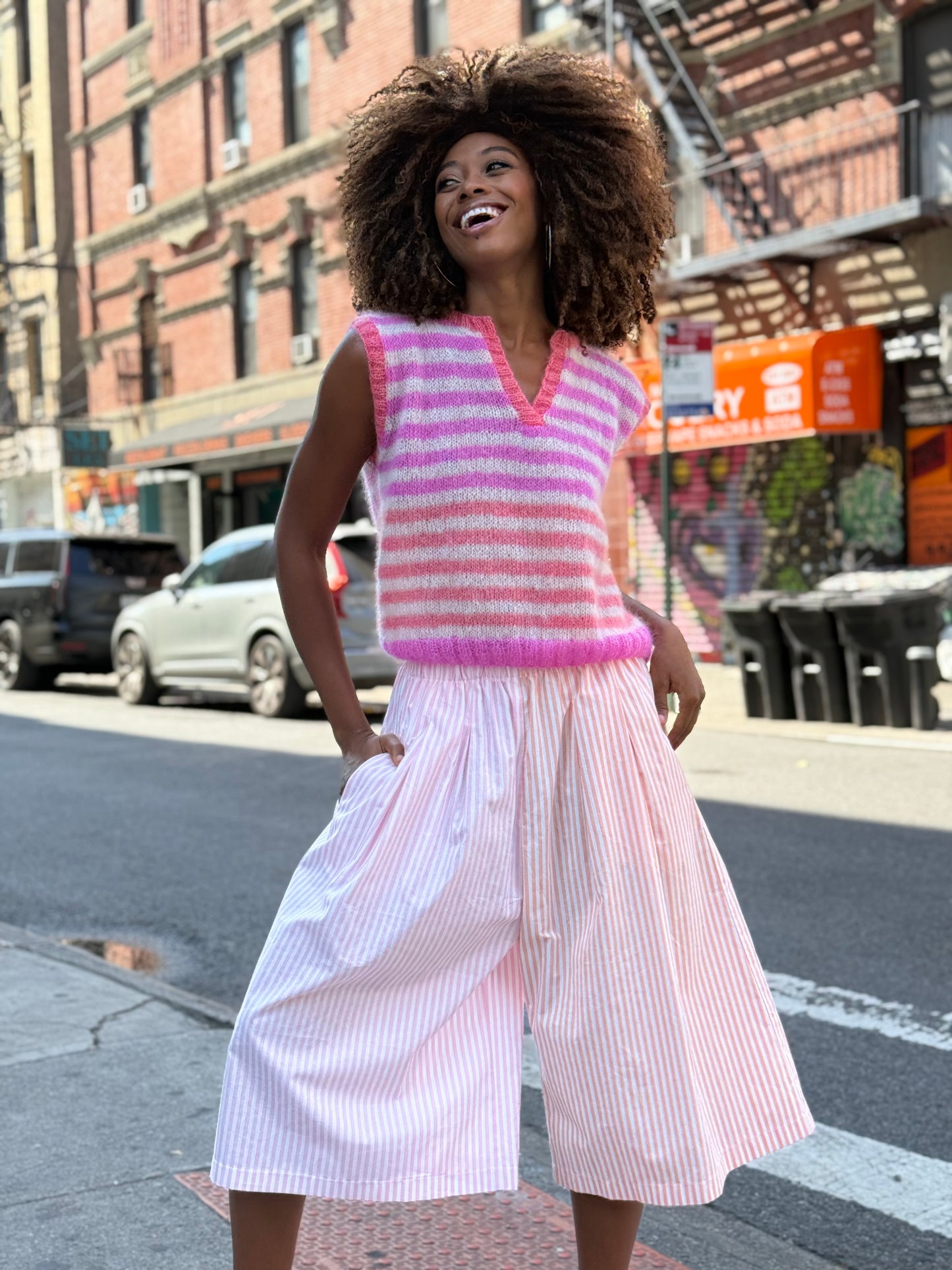 SKIRT PANT RAYURES PINK/APRICOT