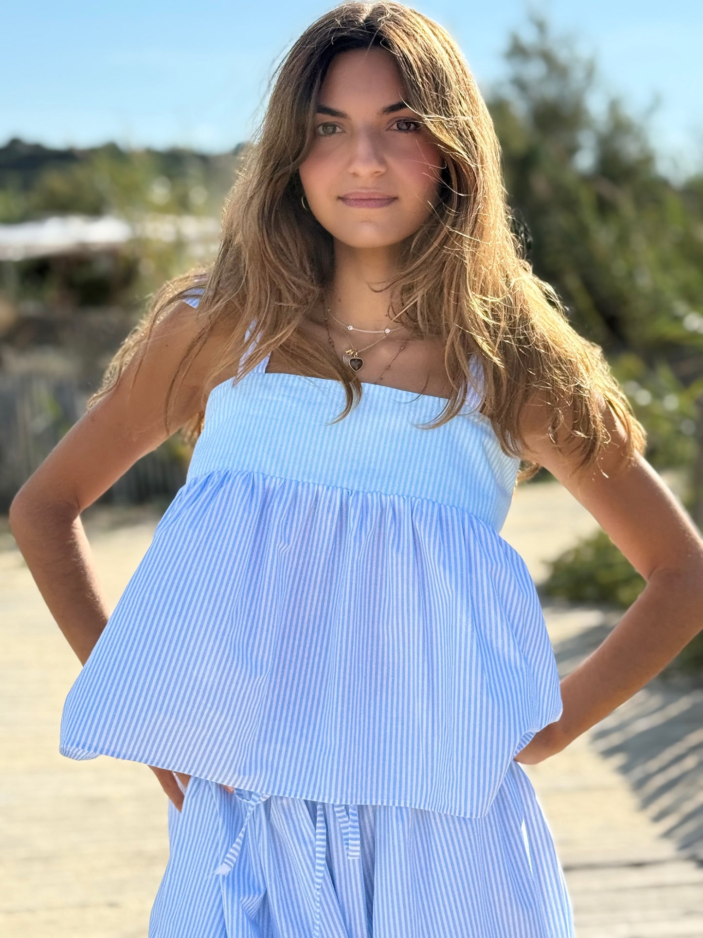 TOP CARACO RAYURES AQUA/BLEU