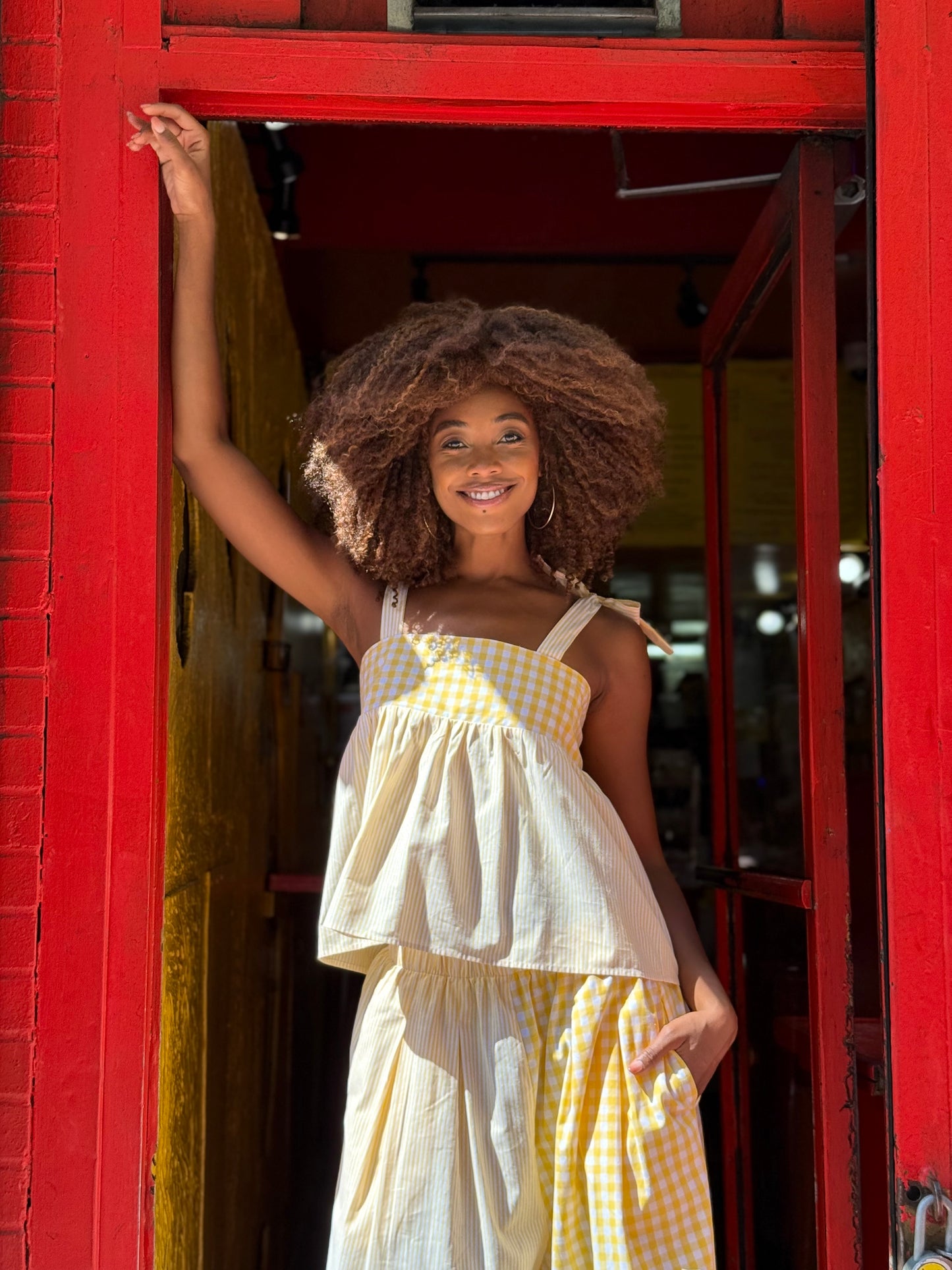 TOP CARACO RAYURES VICHY/JAUNE