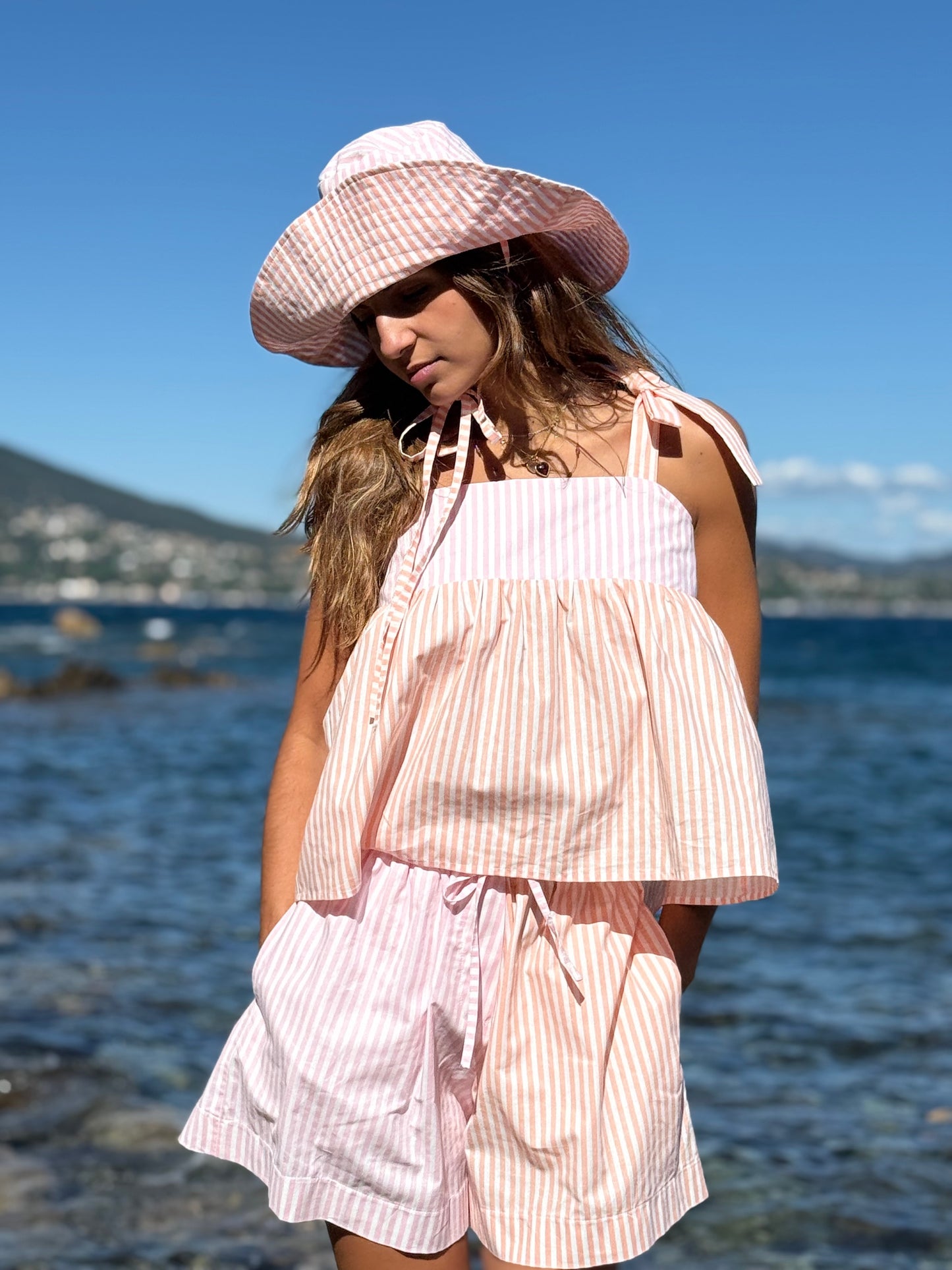 TOP CARACO RAYURES ROSE/ABRICOT