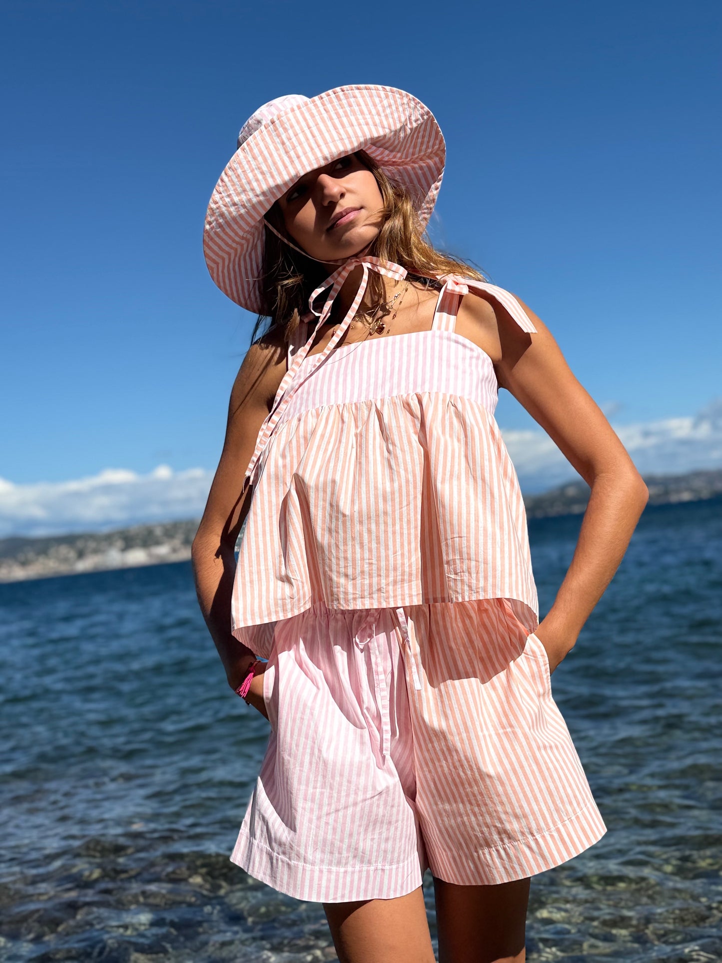 TOP CARACO RAYURES ROSE/ABRICOT