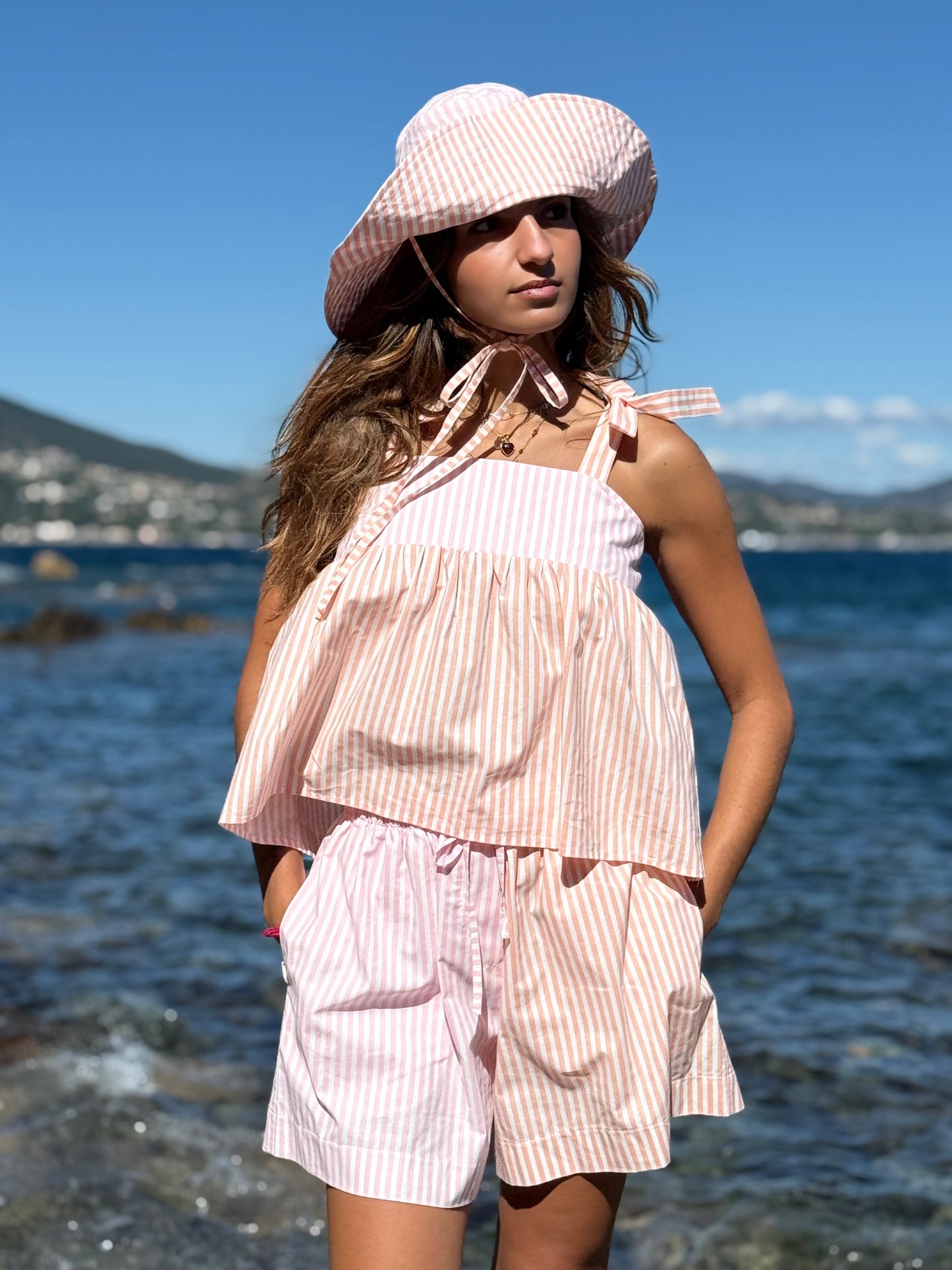 SHORT EXTRA RAYURES PINK/APRICOT