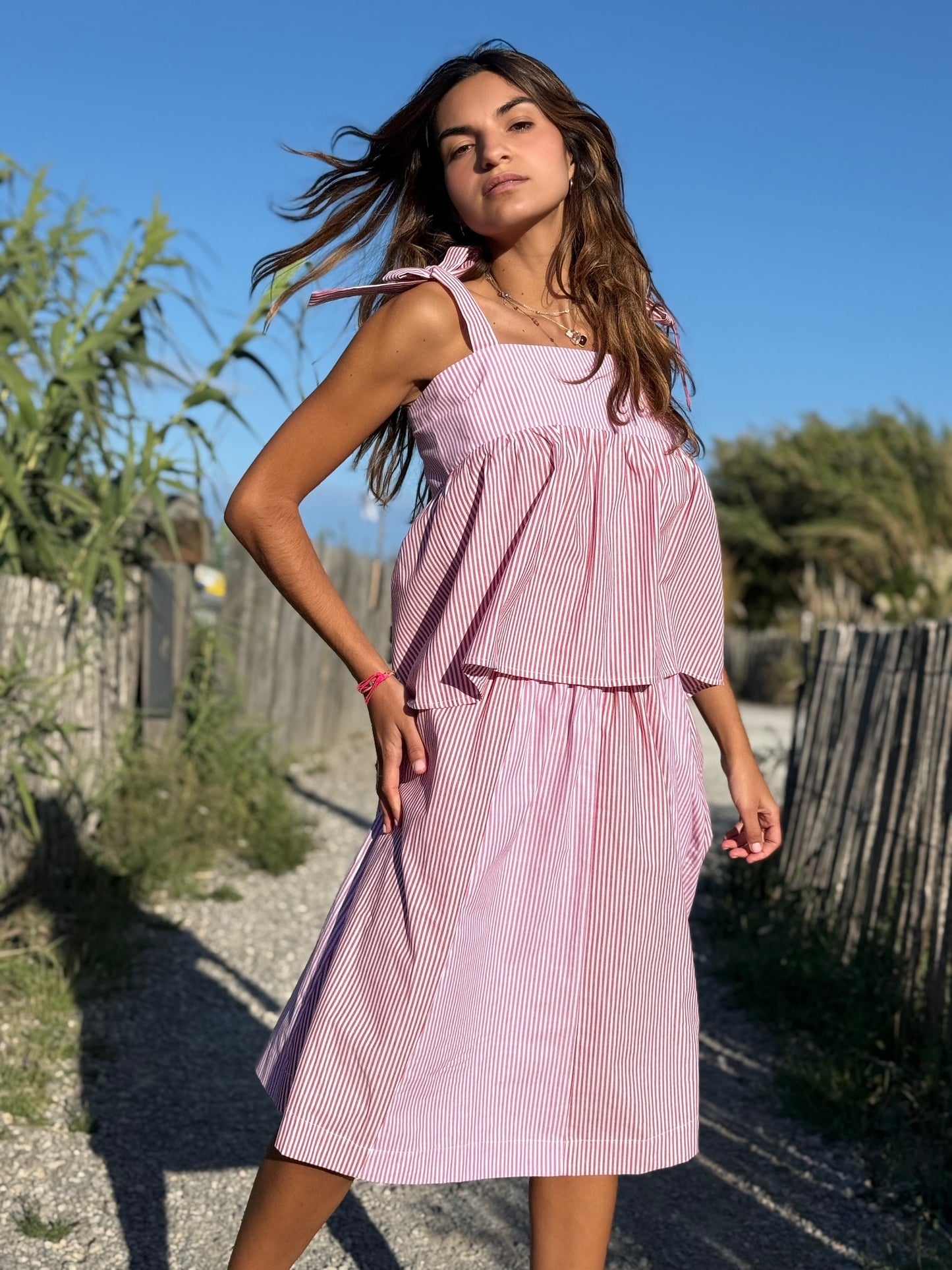 TOP CARACO RAYURES ROUGE/FUSHIA