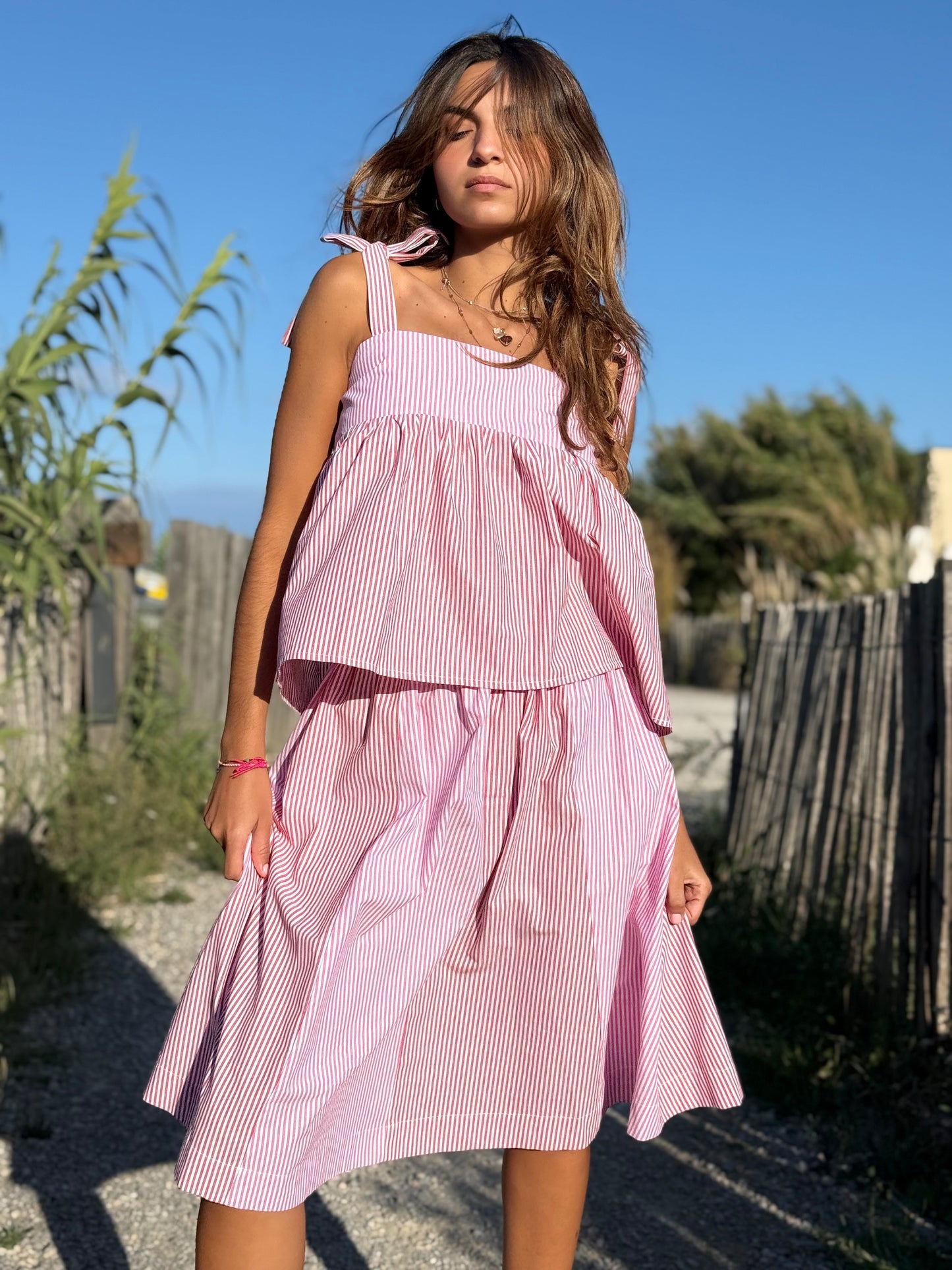 SKIRT RAYURES RED/FUSHIA