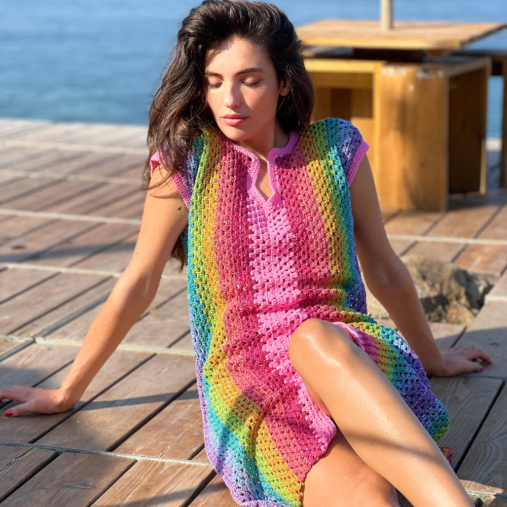 DJELABA DRESS RAINBOW PINK