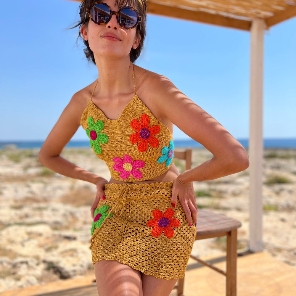 MINI SKIRT FREE FLOWERS CURRY