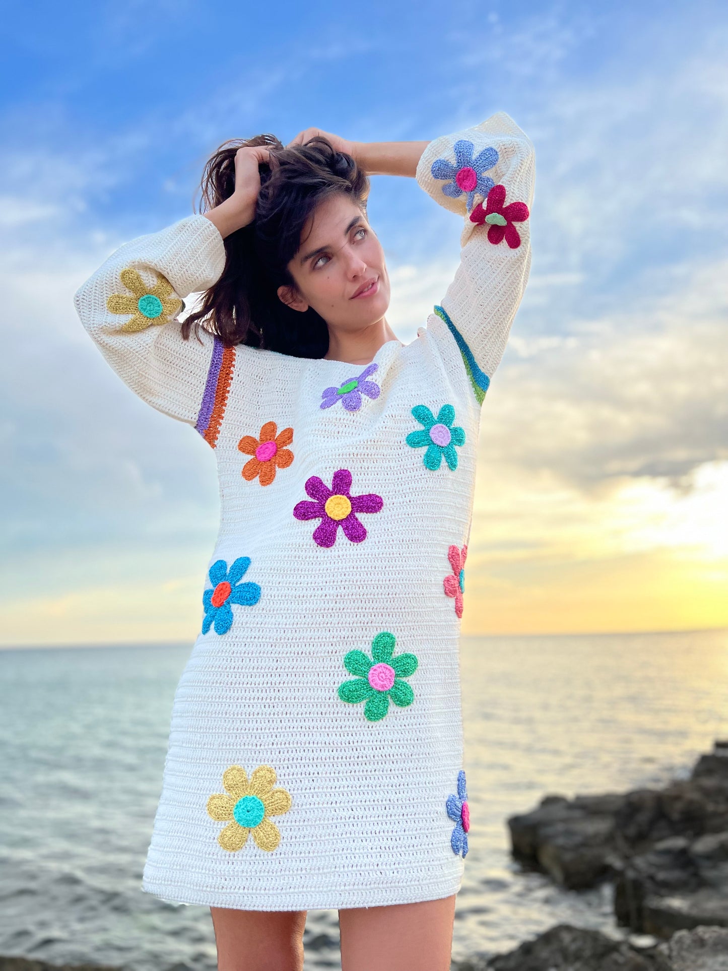 DRESS SLEEVES FREE FLOWERS ECRU