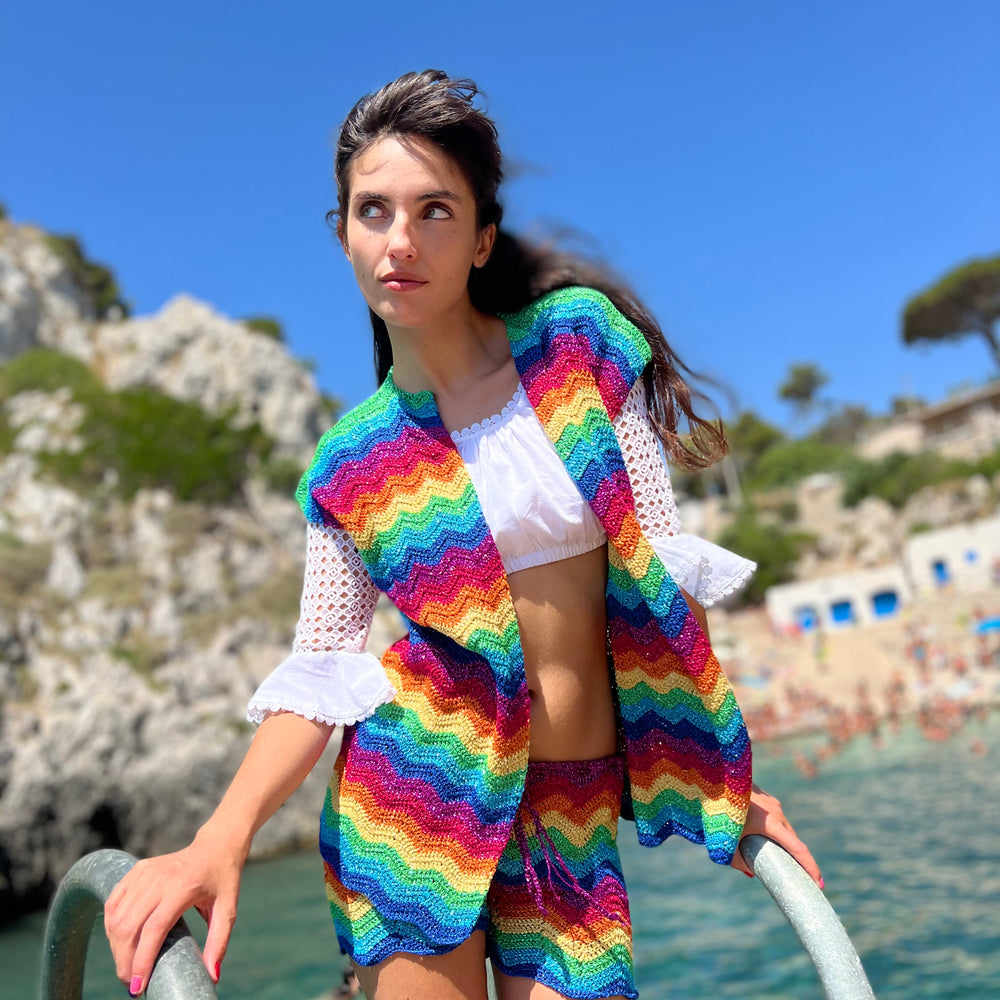 LITTLE JACKET NO SLEEVES WAVE LUREX MULTICOLOR