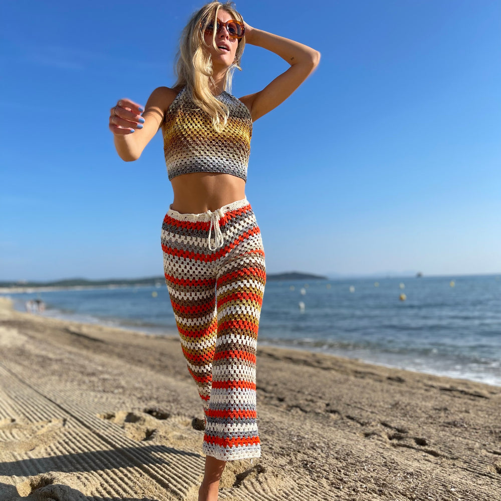 HALTER TOP STRIPES LUREX GOLD & SILVER