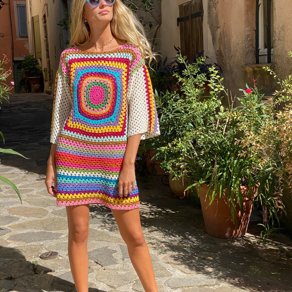 DRESS SLEEVES 3/4 PATCHWORK ECRU