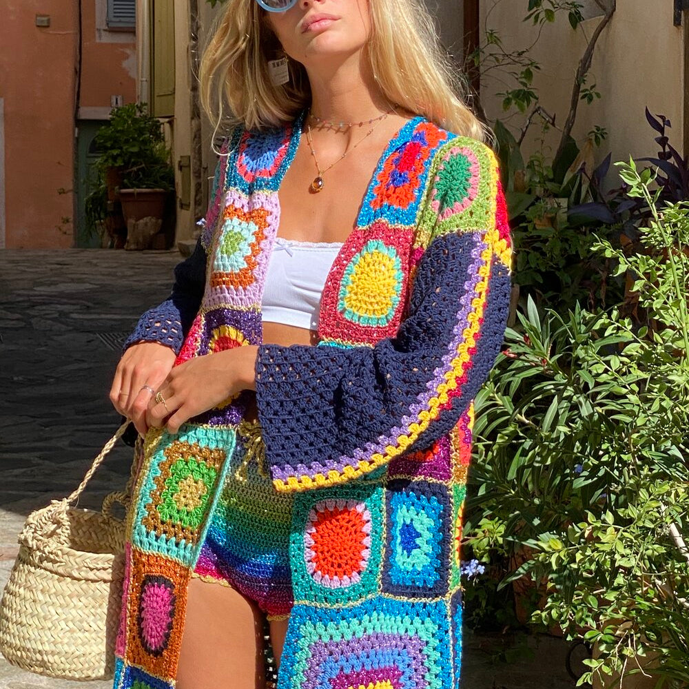 VESTE LONGUE PATCHWORK MARINE 