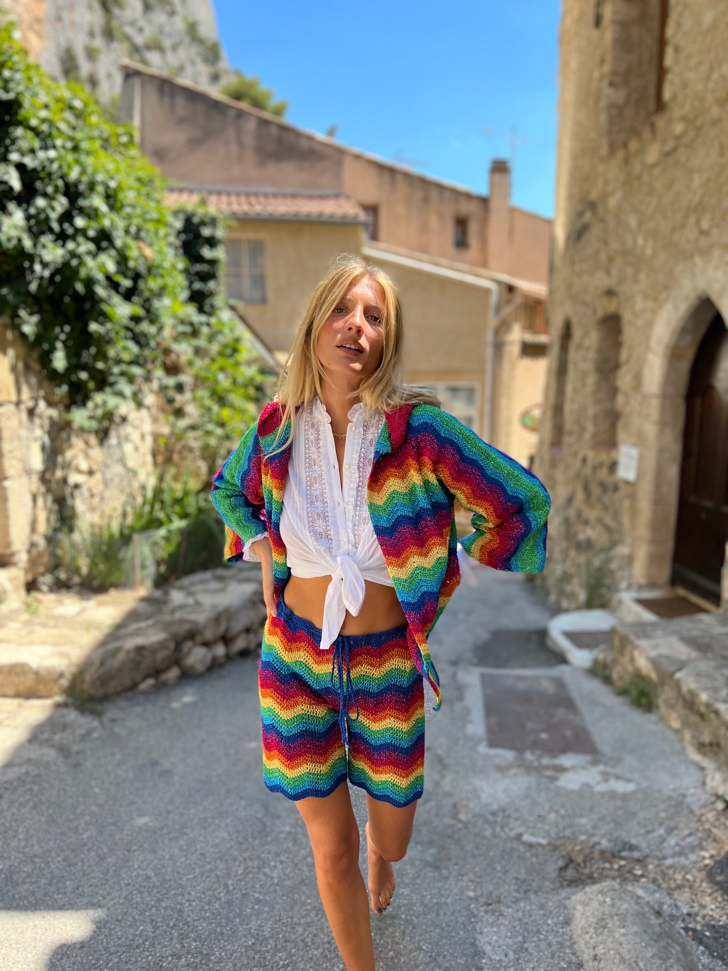 GILET À CAPUCHEWAVE  LUREX MULTICOLORE 