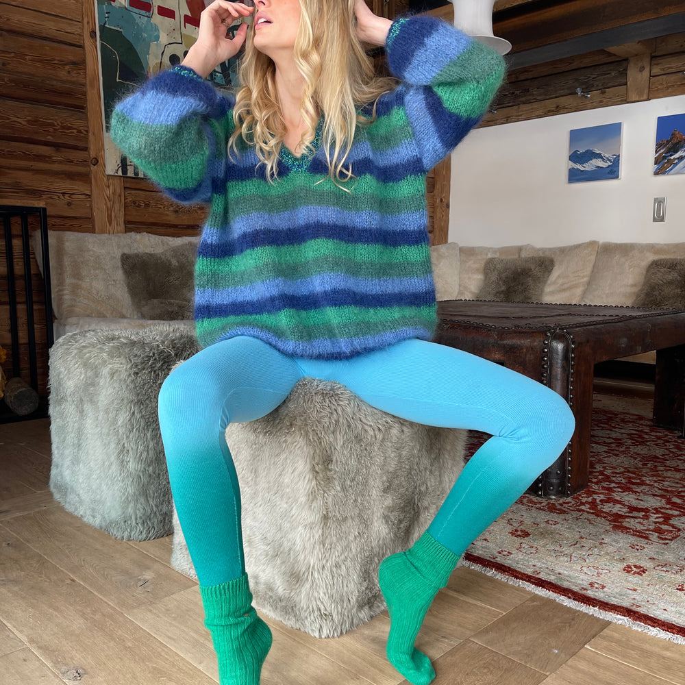 SWEATER V-NECK STRIPES MARINE